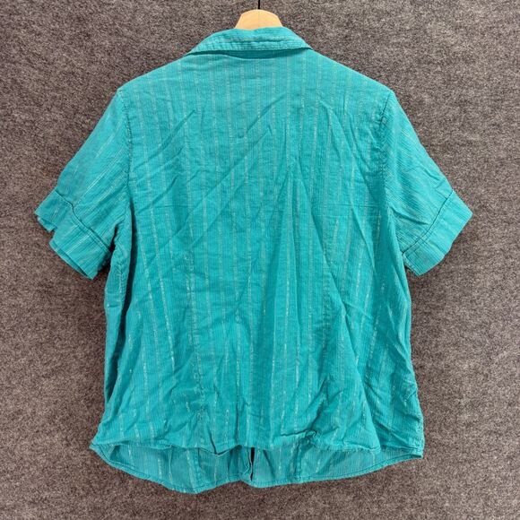 Sag Harbor Shirt Women 1X Plus Blue Striped Button Up Collared Short Sleeve - Picture 2 of 8